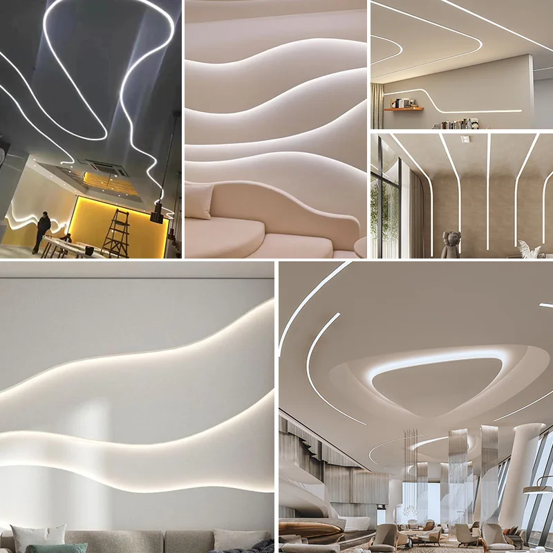 Silicone LED Strip Channel Cover Profile for Embedded Flexible Light Diffuser with Edge or Edgeless Design Black White Sleeve