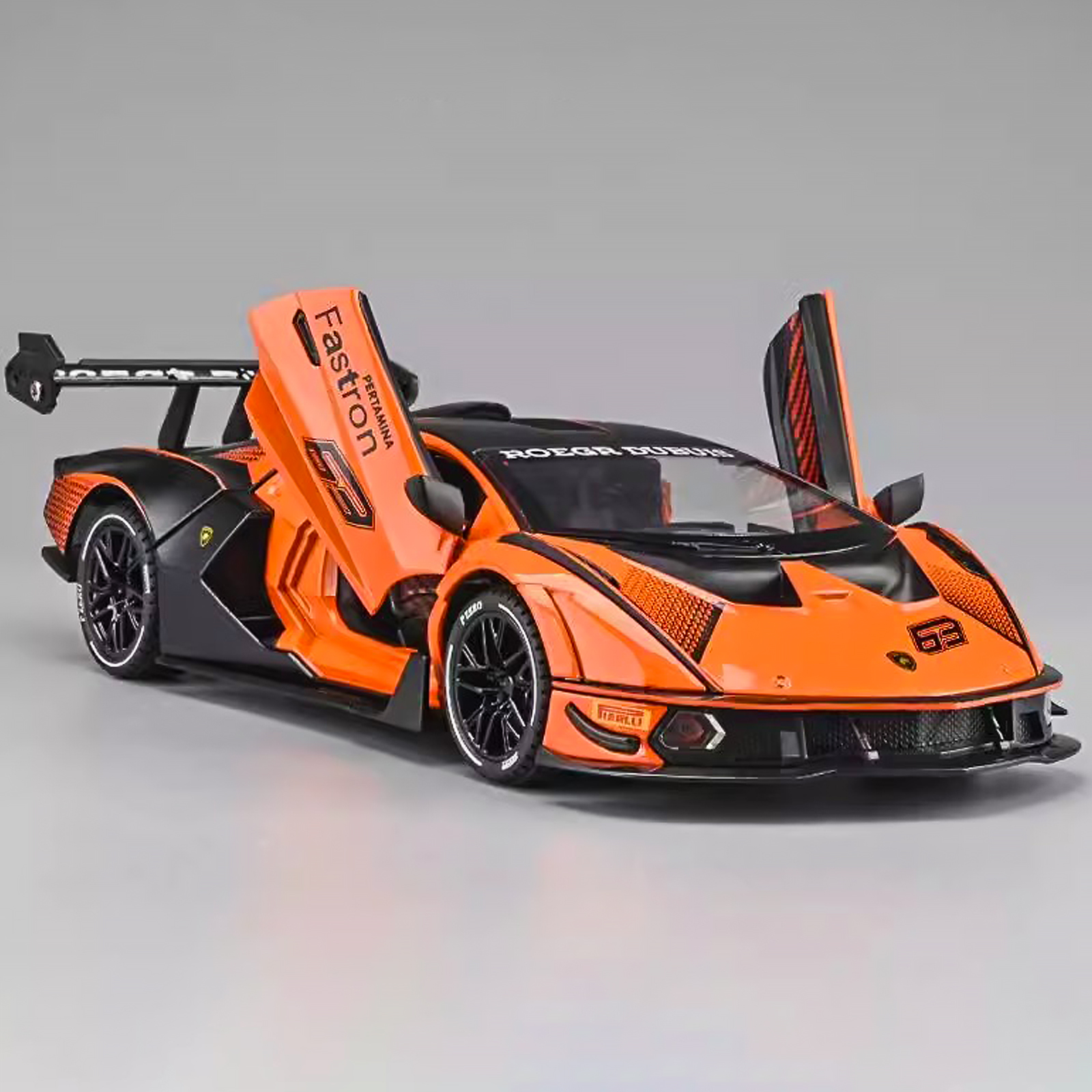 Modelo de carro fundido Lamborghini SCV12 em escala 1:24 com efeitos sonoros e luminosos, ação com mola 111