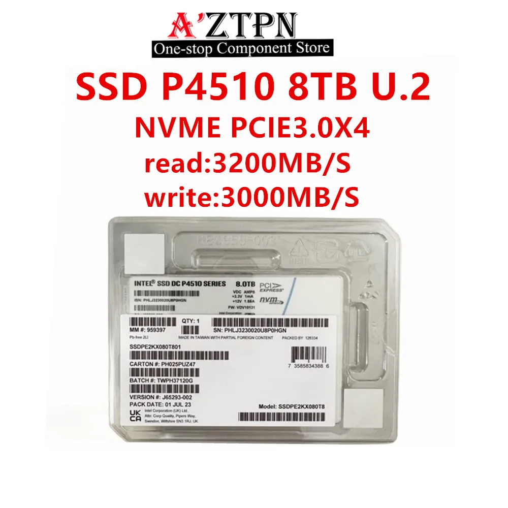 Intel ssd,p4510,8テラバイト,4テラバイト,2テラバイト,1テラバイト,u.2,nvme 2.5 ",サーバー,企業,新規,オリジナル,ssdpe2kx0用のソリッドステートドライブ