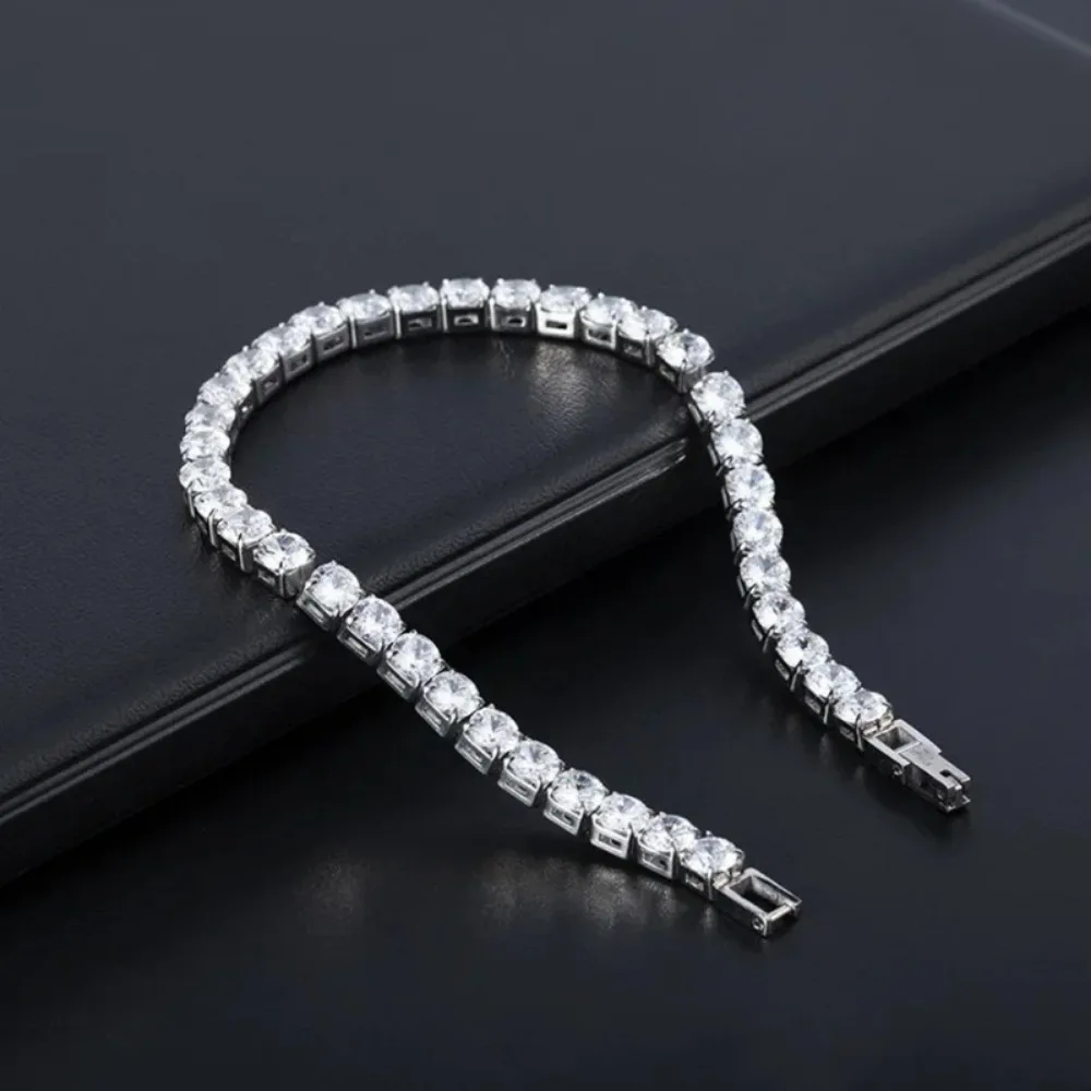 Pulseira de tênis com corrente gelada, pulseiras para mulheres e homens, cor prata, pulseira masculina, joias
