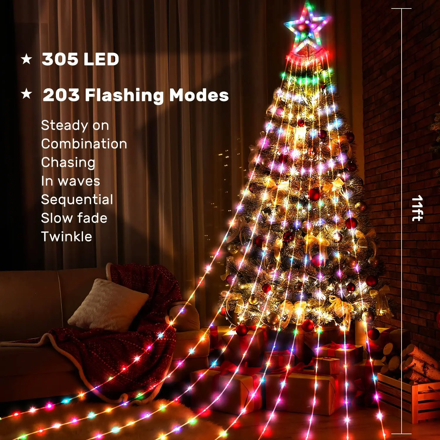 Guirnalda inteligente RGBIC para árbol de Navidad, luces LED con Control remoto por aplicación, USB, para dormitorio, Navidad, decoración de fiesta de boda