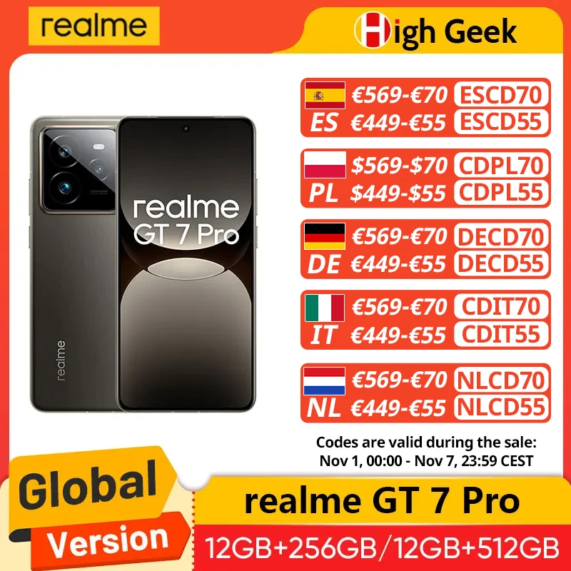 Globale Version Realme GT 7 Pro 5G Smartphone Snapdragon 8 Elite AI Ultraklare Snap-Kamera RealWorld Eco2-Display 6500 mAh NFC