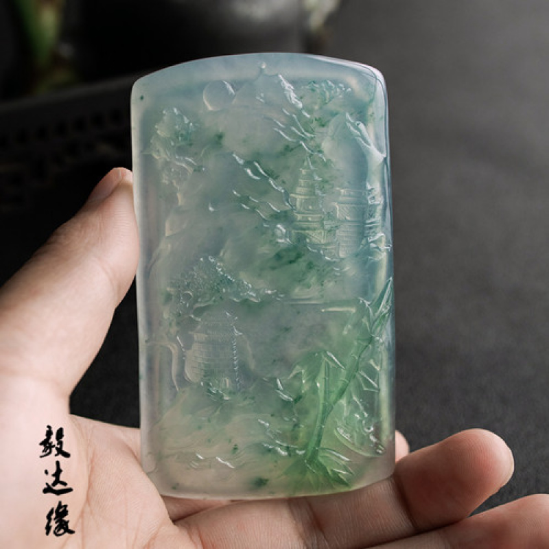 ミャンマー翡翠ペンダント高氷浮遊花風景 Wushi ペンダント氷タイプメンズ翡翠吊り飾り風景ペンダント