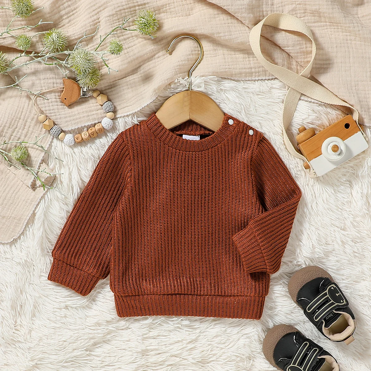 Suéter liso de manga larga para bebés, ropa informal diaria de 3M-3Y, Otoño/Invierno, novedad de 2024