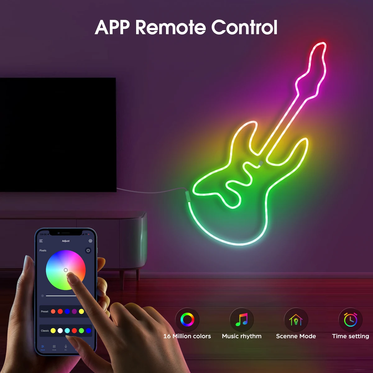 Striscia luminosa al neon LED RGBIC RGB WS2812, nastro al neon con diodo Bluetooth impermeabile USB 5V con telecomando per la decorazione del soffitto della stanza