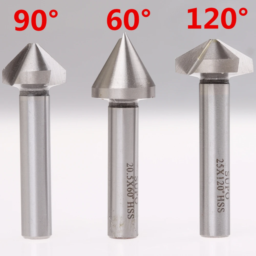 Mới 1 Chiếc 60/90/120 Độ Mũi Khoan HSS Chamfering Kim Loại Cụ Xay 1 3 Sáo Cắt De-Durring miệng Hoa Hồng Cove Mũi Khoan