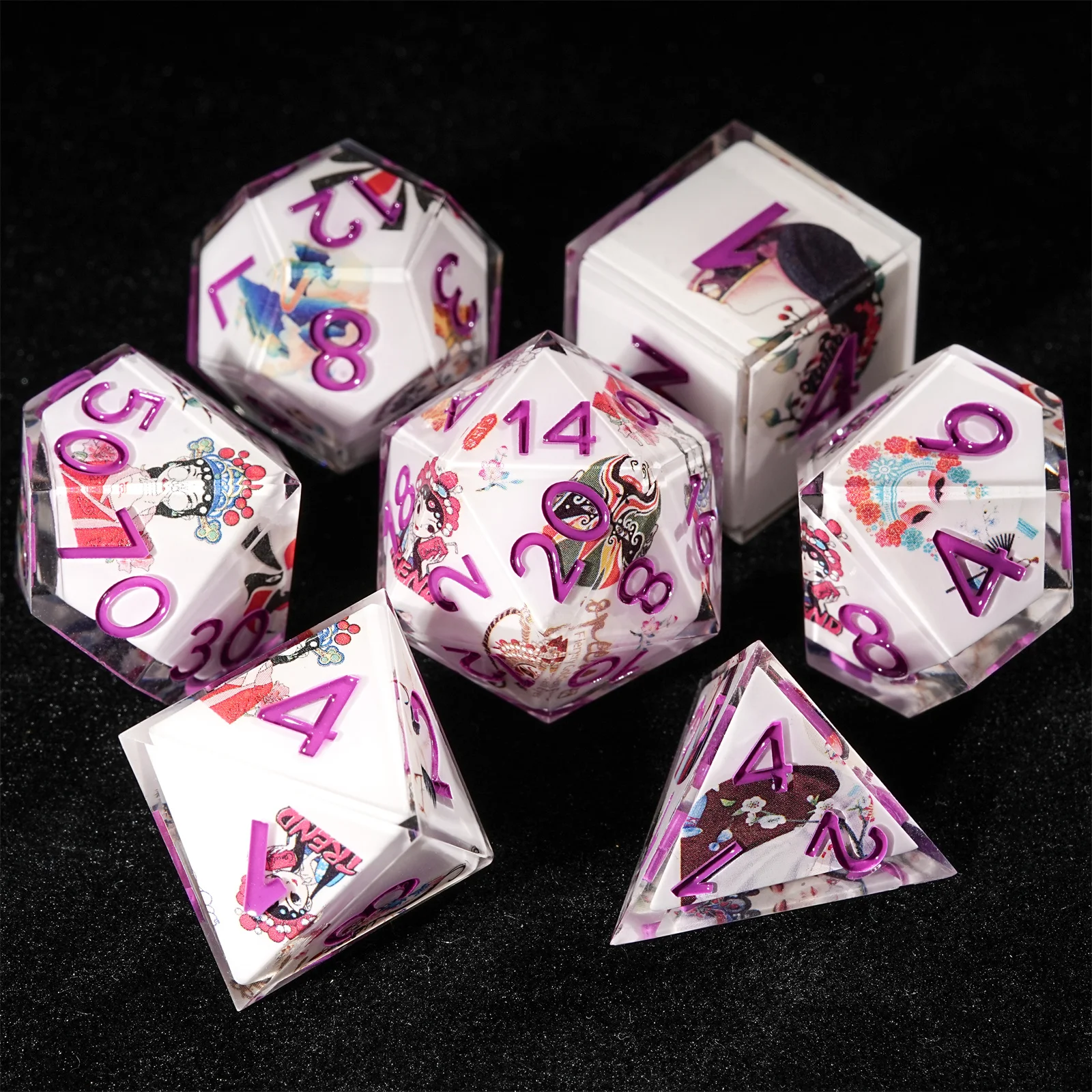 1-7 pçs dnd leite branco resina sólida preto gatinho sorriso gato dados conjunto multi-face dados poliédricos para d & d coc papel rpg jogo de mesa