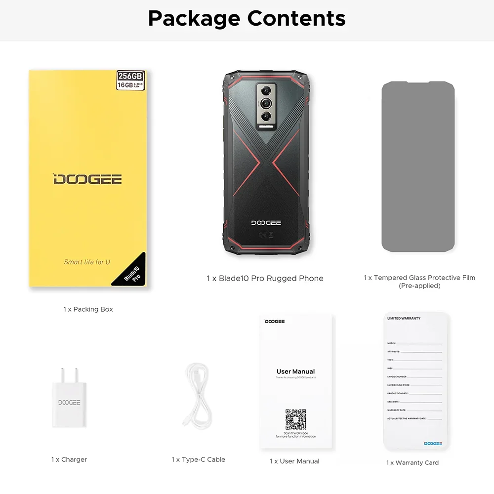 Doogee blade 10 pro (2024) telefone móvel robusto android 14 16gb + 256gb (2tb) telefone móvel inquebrável 6.56 ''hd + display 5150mah