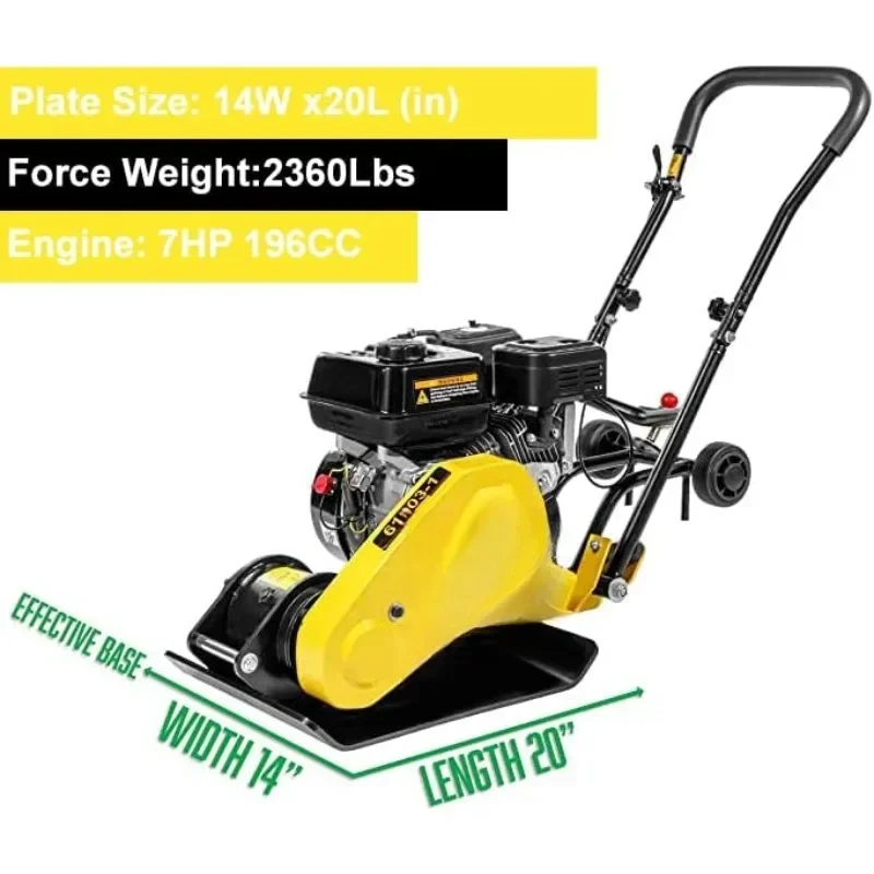 Hot Sellers.7.0HP 5000VPM 5500MAX Gas Vibration Compaction Force 20 x 14 inch Plate Compactor w/Built-in Wheel.NEW