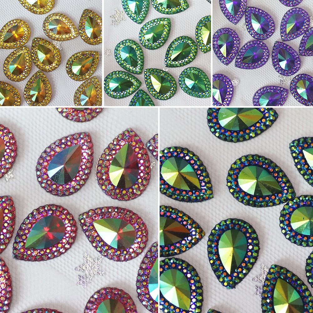 Jewelry Handmade Decorations Flatback Applique Glitter Water-drop Rhinestone Crystal Stones AB Colorful Resin Ornament