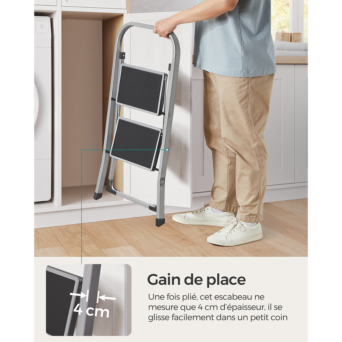 Escabeau pince à 2 marches bly GMICS - Charge 150 kg - Gris
