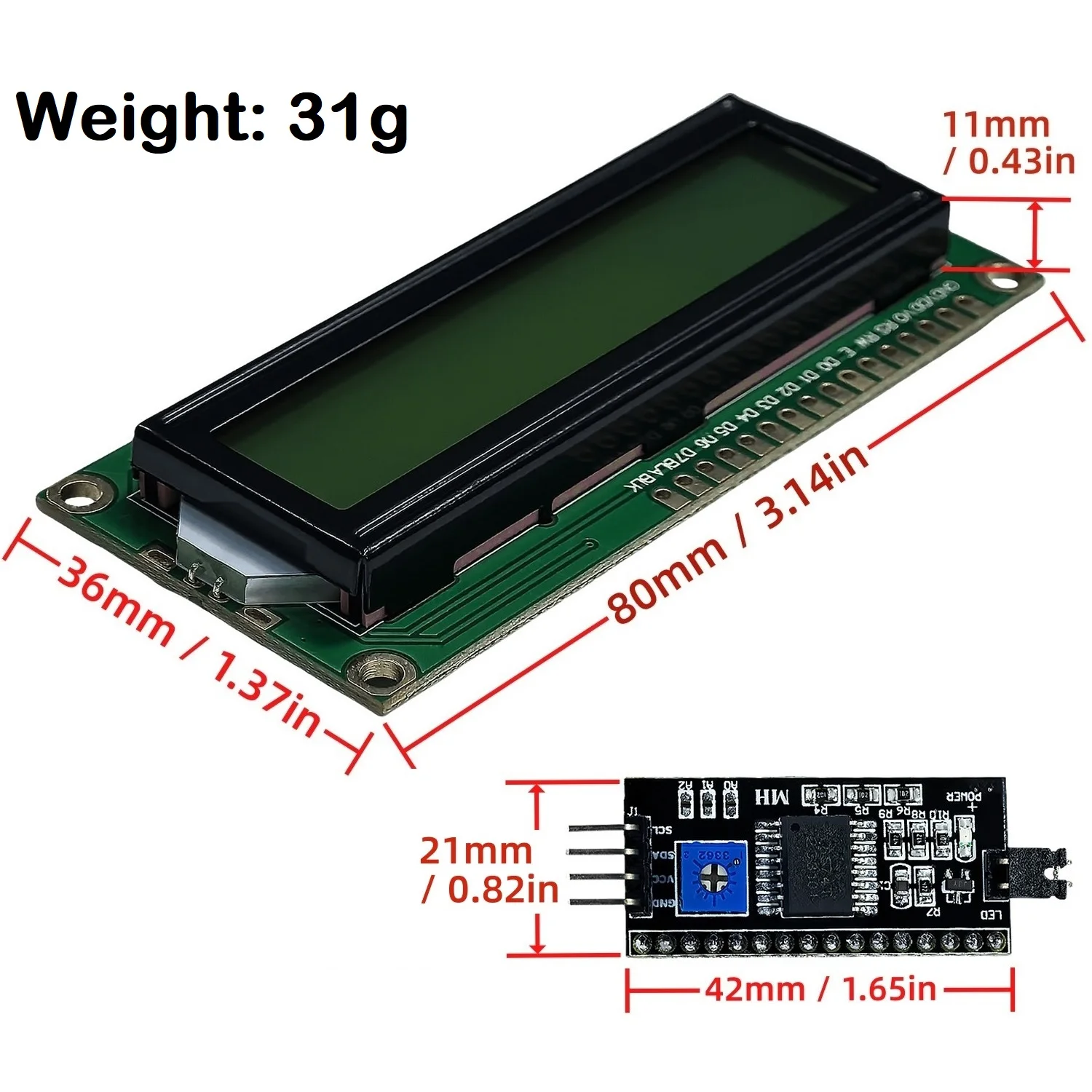 LCD1602 IIC Модуль ЖК-дисплея 16x2 символов ЖК-дисплей PCF8574 PCF8574T Интерфейс адаптера I2C 5 В Синий Желтый Зеленый Экран для Arduino