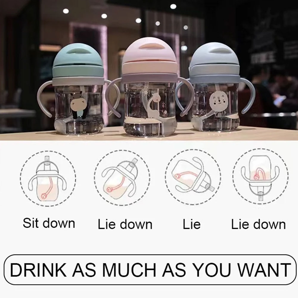 Bottiglia da 250 ml simpatico cartone animato Tazza per bambini Bottiglia per bambini Modello animale Tazza da allenamento Ragazzi e ragazze Tazza di paglia Invertita senza perdite