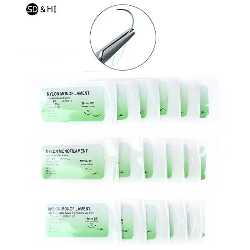 6Pcs 2/0 3/0 4/0 Needle Suture Nylon Non-injured Suture Medical Thread Tool