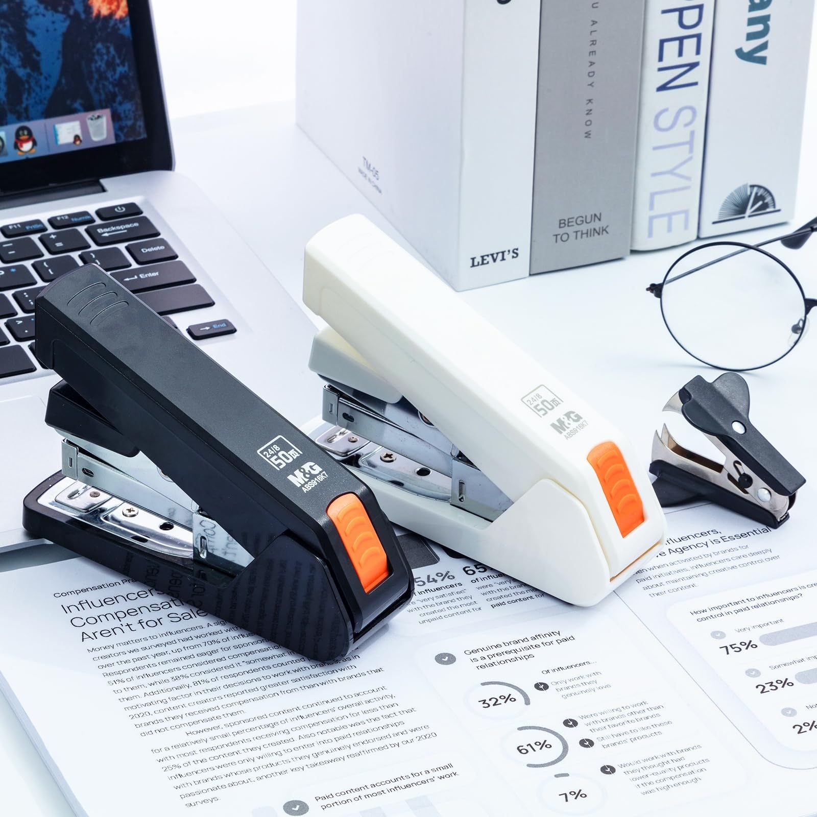 M&G 12# Desktop Stapler 50 Sheets Effort-Saving Portable Durable Office Supplies Business-type Stapler Black/White