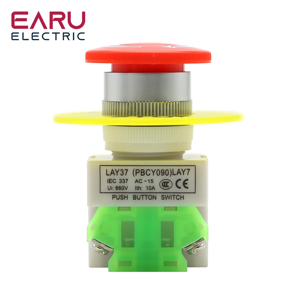 Tapa de seta roja 1NO 1NC DPST interruptor de botón de parada de emergencia AC 660V 10A equipo de interruptor elevador enganche autobloqueo