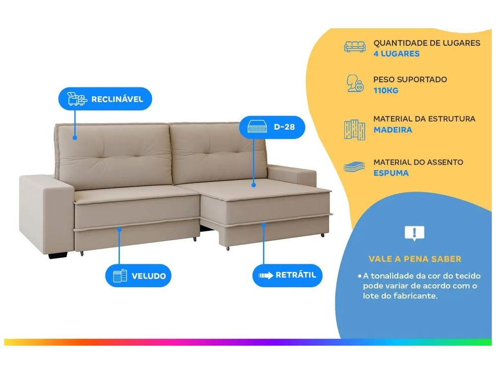 Sofá 4 Lugares Retrátil Reclinável Veludo Texas Besthouse