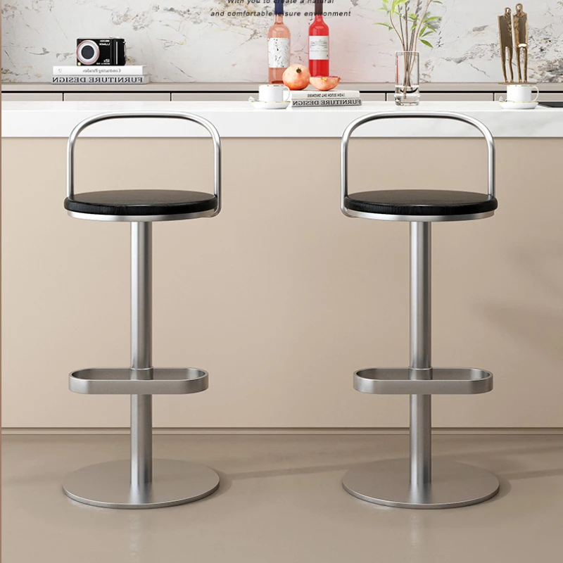 Home Wooden Adjustable Backrest Chair Designer Elevated Foot Stool Bar Front Desk Iron Seat Nordic Simple Bar Stool