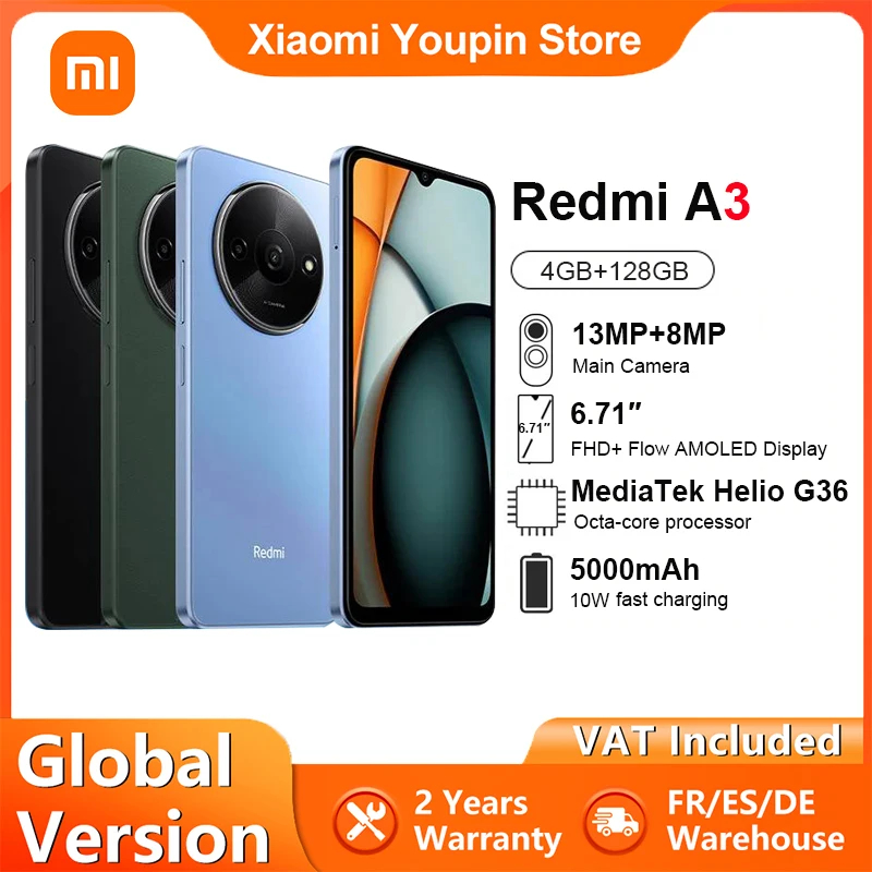 Versão global xiaomi redmi a3 smartphone Mediatek helio g36 tela hd 6.71 Polegada câmera dupla 5000mah bateria 10w carga rápida