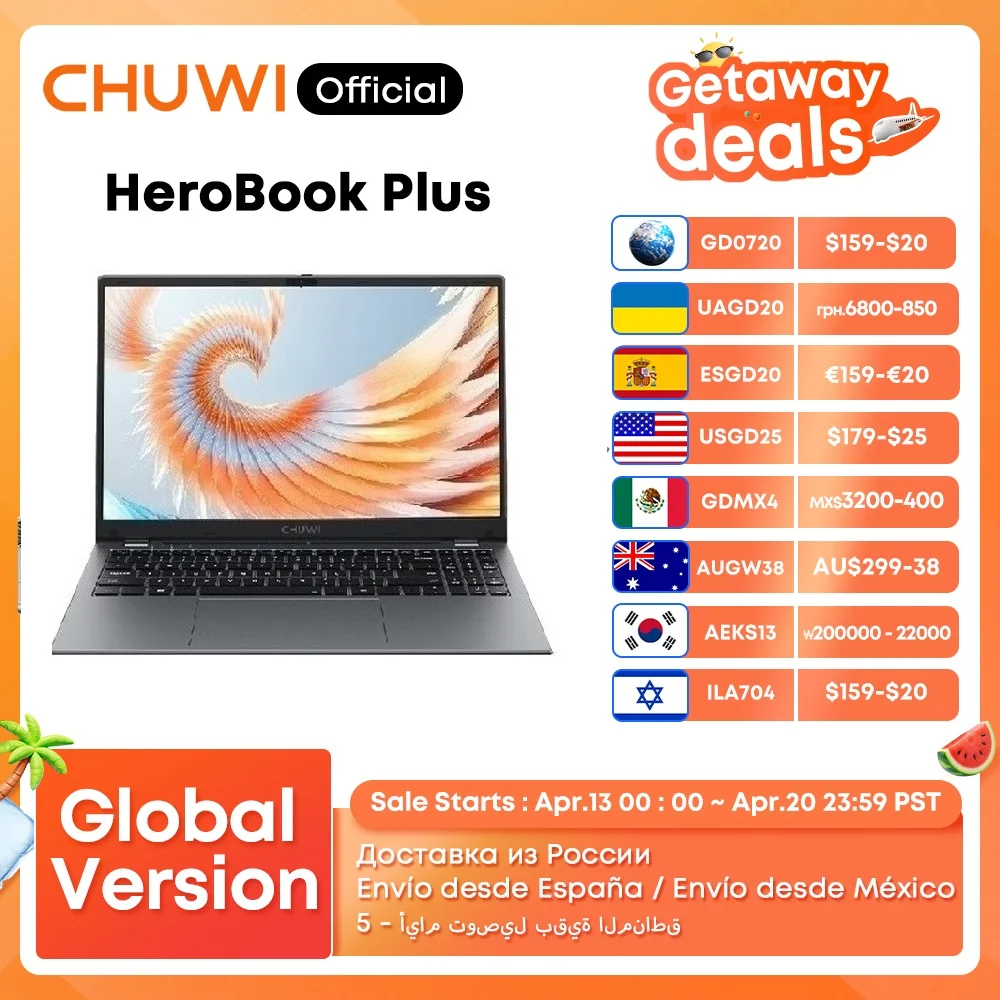 CHUWI HeroBook Plus Laptop 15,6-Zoll-FHD-Bildschirm-PC Intel Celeron N4020 UHD-Grafik 8 GB RAM 256 GB SSD Windows 11-Notebook-Computer