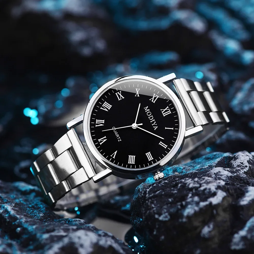 Reloj informal con correa de malla de acero inoxidable para Hombre, Reloj de cuarzo con esfera Simple, esferas redondas, Reloj de pulsera de negocios, Erkek Kol Saati Reloj para Hombre