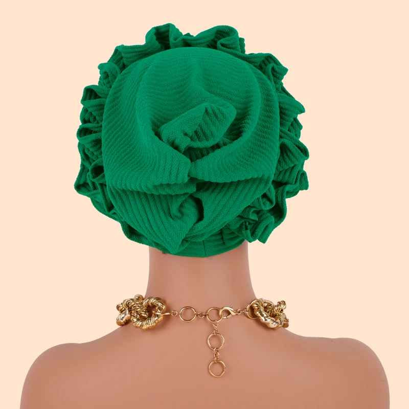 Boné turbante com babados para cabeça feminina, lenço macio e confortável, cor sólida