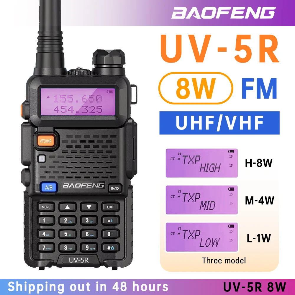 Baofeng UV-5R 8W Tri-Power Walkie Talkie Dużej Mocy Dwuzakresowe Dalekiego Zasięgu 128CH Przenośne Ręczne UV 5R Radio Amatorskie FM Dwukierunkowe