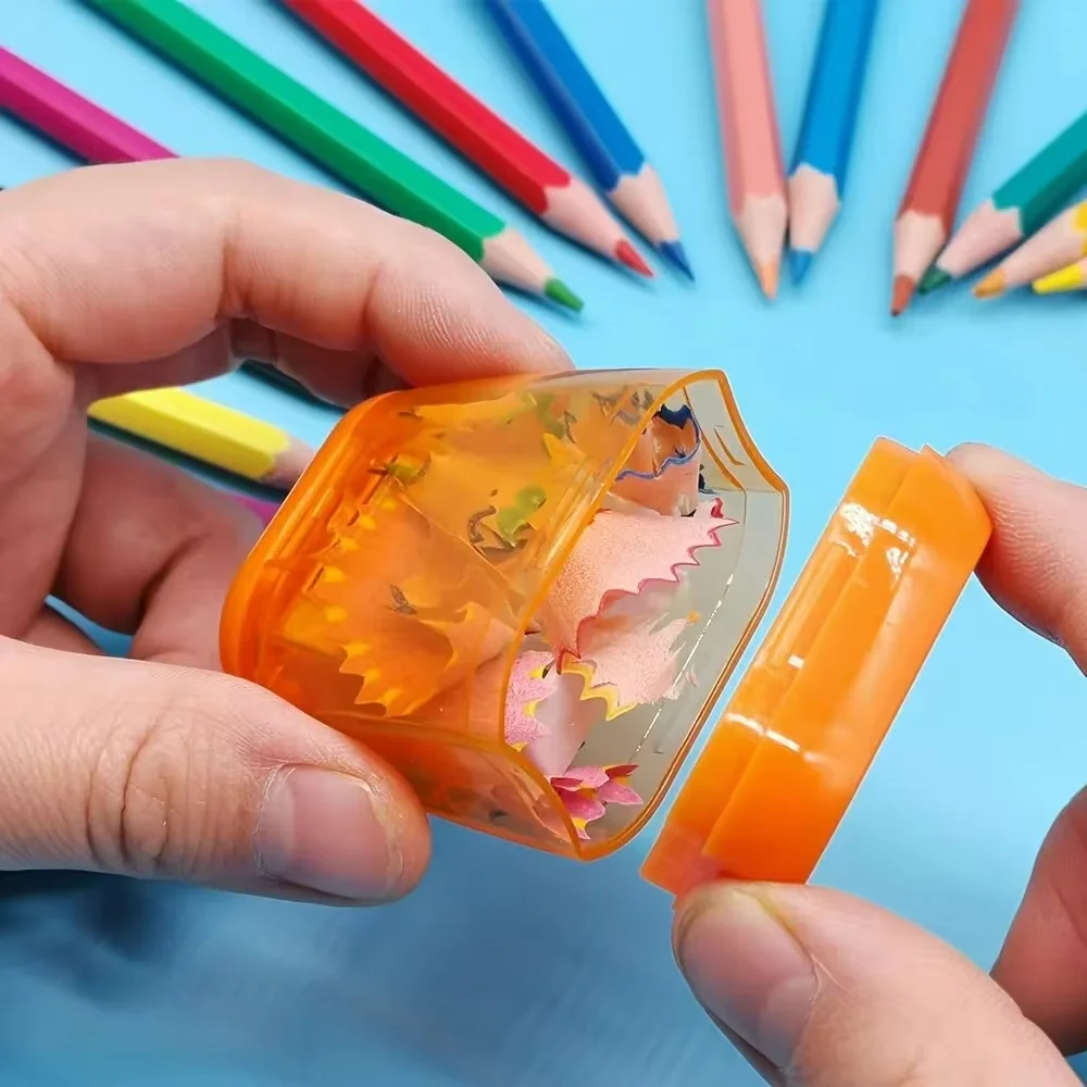 1pc studente plastica colore trasparente temperamatite geometrico doppio foro schizzo temperamatite temperamatite manuale