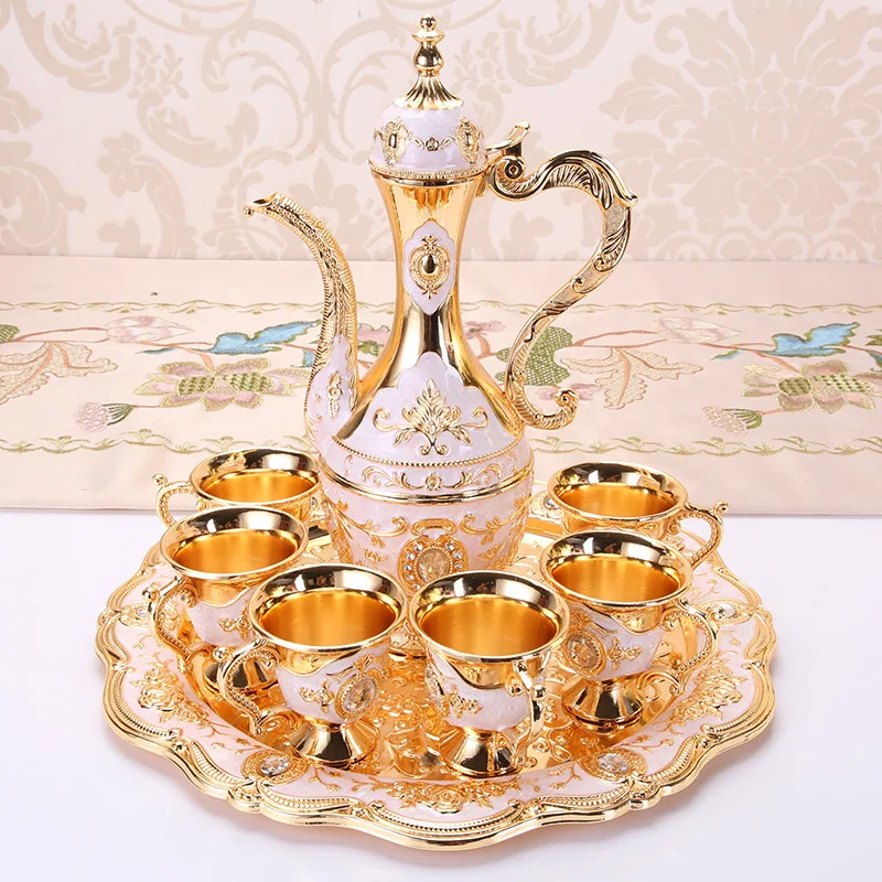 Set Gelas Anggur Retro Daun Walet, Gelas Anggur Kecil untuk Rumah Tangga, Teko Anggur Logam Enamel Eropa, Ornamen, Hadiah Pernikahan