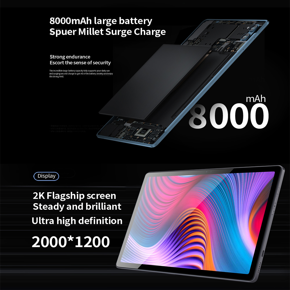 BDF-P60 Android 12 Tablet, 10.1 ", 8GB de RAM, 256GB ROM, Dual 4G LTE, Chamada Telefônica, Dual WiFi, Bluetooth, Google, PC, Novo