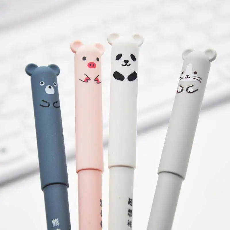 4 + 20 Chiếc/Bộ Kawaii Gấu Lợn Mèo Xong Xóa Được Gel Nạp Lại Que 0.35Mm Xanh Mực Đen có Thể Giặt Tay Cầm Trường Đồ Công Sở Tặng