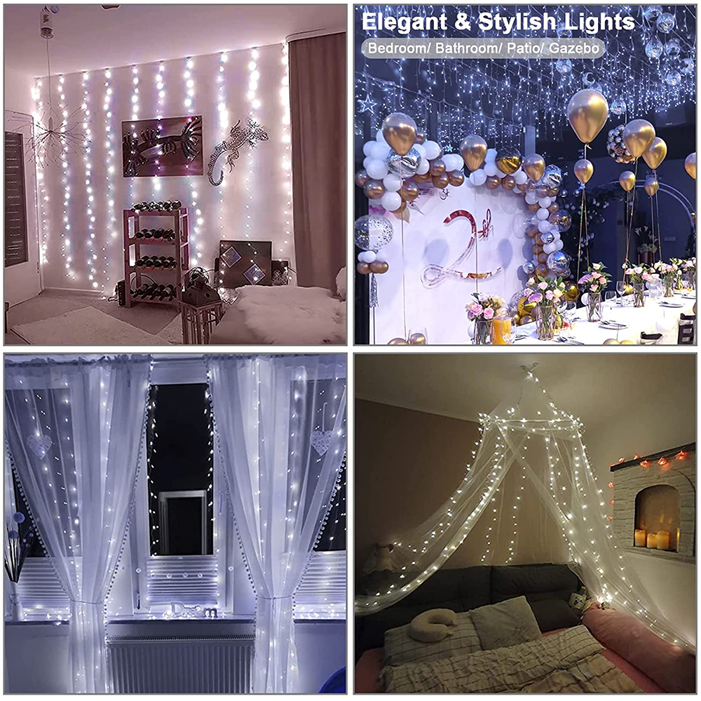 Guirnalda de cortina LED con 8 modos para decoración de Año Nuevo, Navidad, boda
