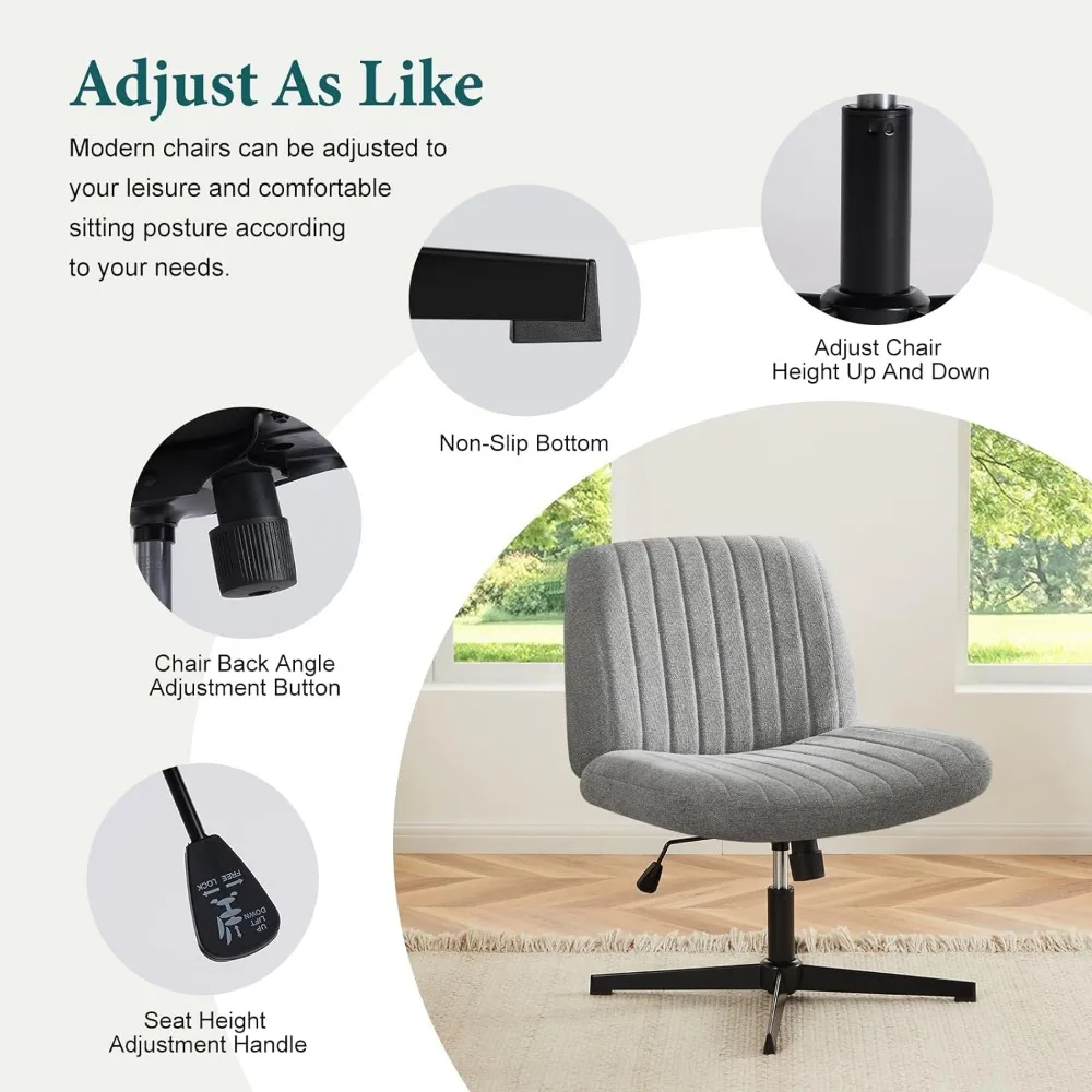 Criss Cross Legged Office Chair, Armless Swivel Wide Desk Chair No Wheels