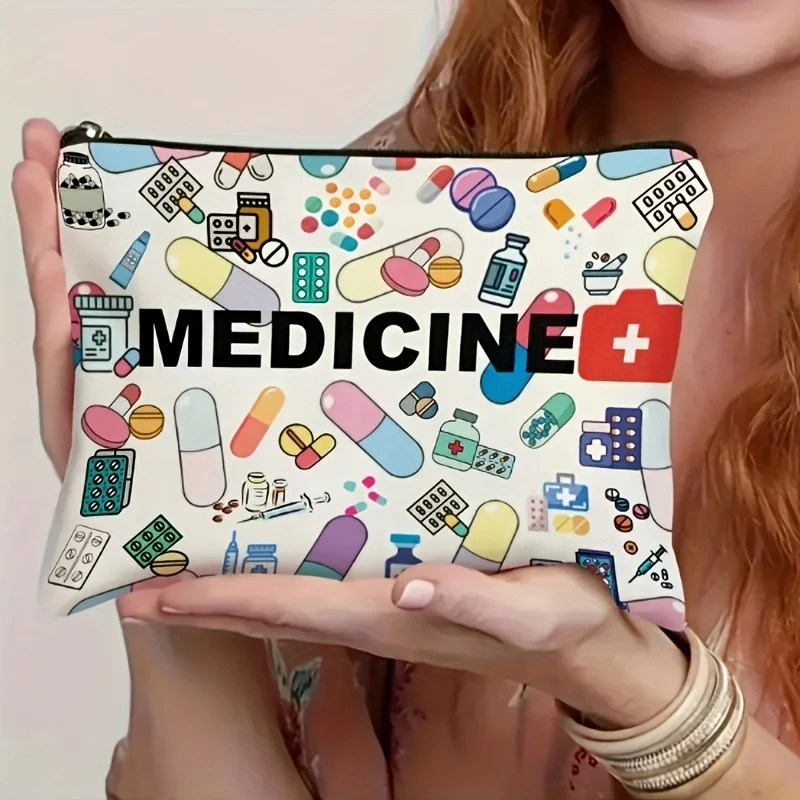 Bolsa de viaje para cosméticos con temática de medicina: organizador de maquillaje plegable con cremallera, regalo para profesionales sanitarios, bolsa de cosméticos