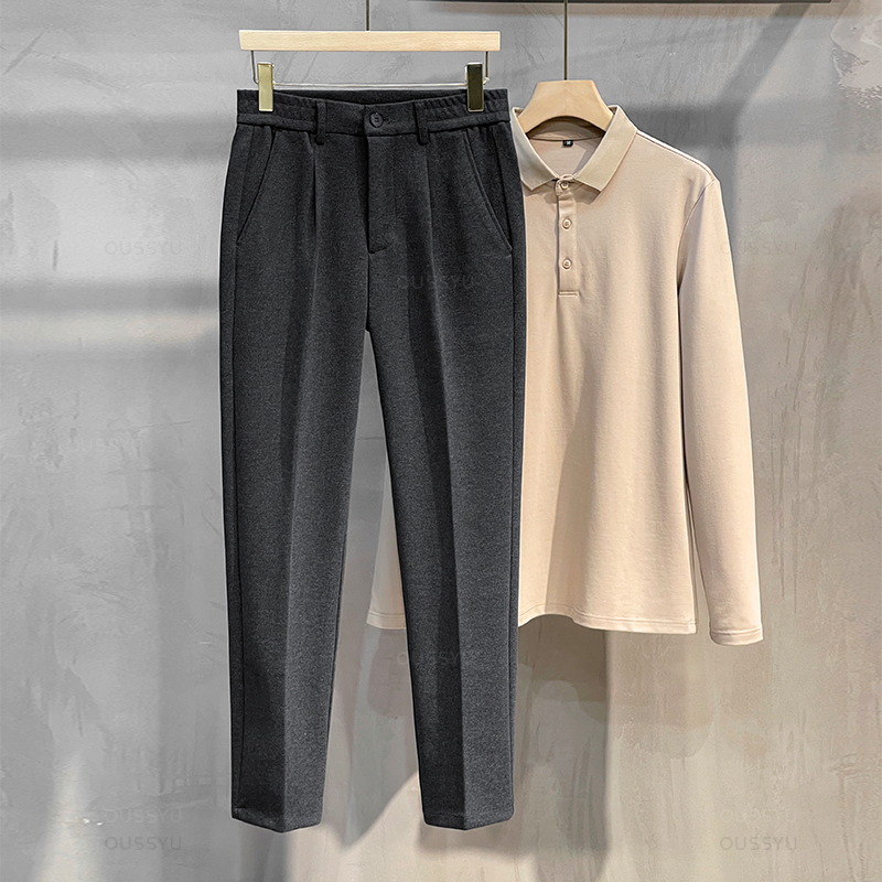 Calça masculina grossa de lã, calça reta casual, pano formal de negócios, cortina coreana, moda clássica, marrom, preto, inverno