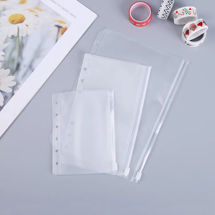 A5 A6 A7 Color  Binder Pockets Binder Zipper Folders for 6-Ring Notebook Binder Waterproof PVC Leaf Document Filing Bag