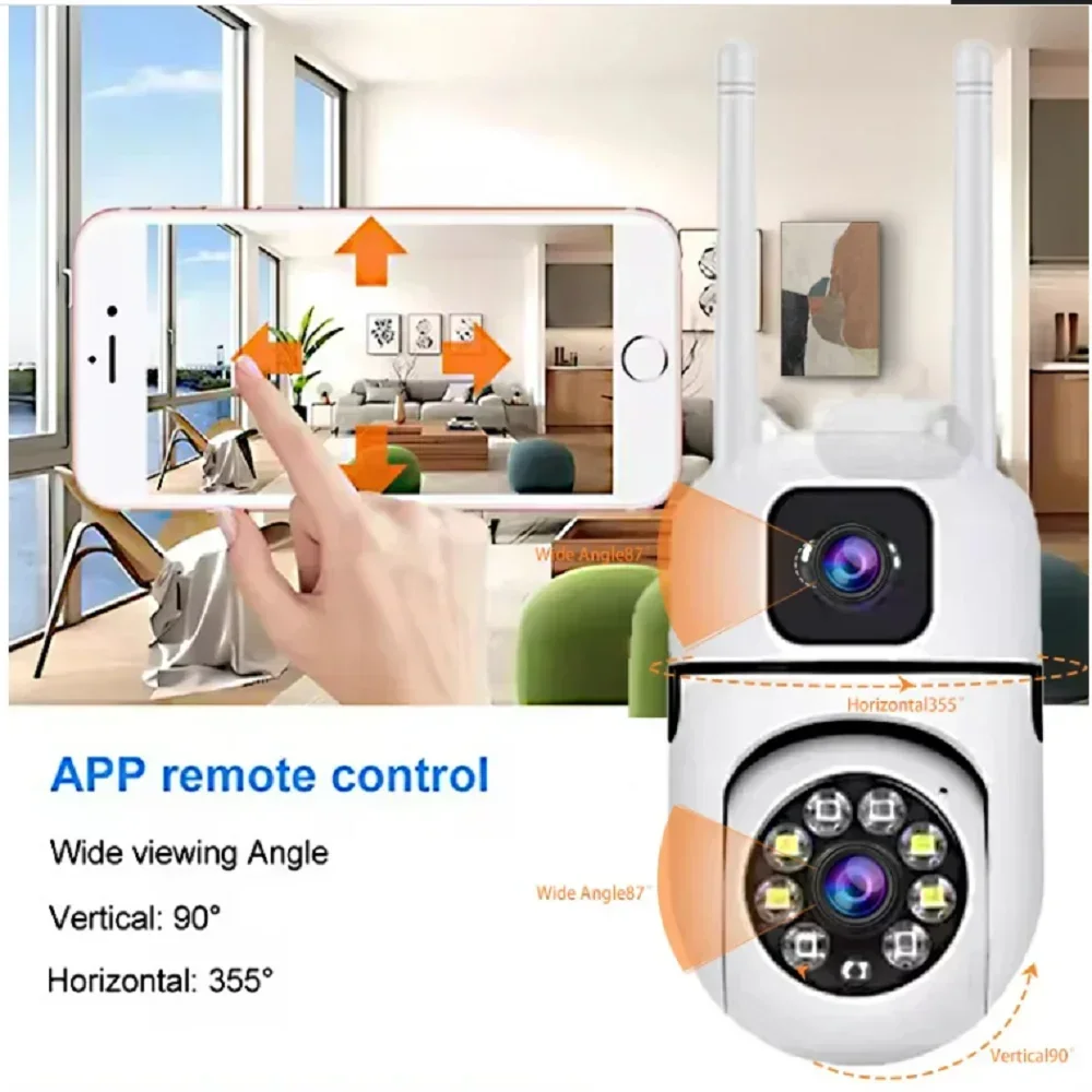 Cámara Wifi de 8MP, cámaras de seguridad inalámbricas para exteriores con doble lente, Audio bidireccional, visión nocturna en Color, Monitor de bebé, cámara inalámbrica de detección