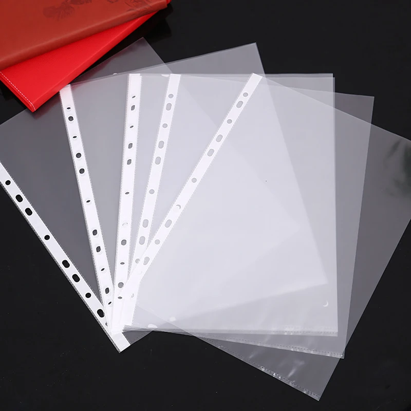 Carpetas de archivos perforadas de plástico transparente, 100 Uds., 11 agujeros, fundas para documentos A4, bolsa protectora para documentos de hojas, suministros de oficina JL