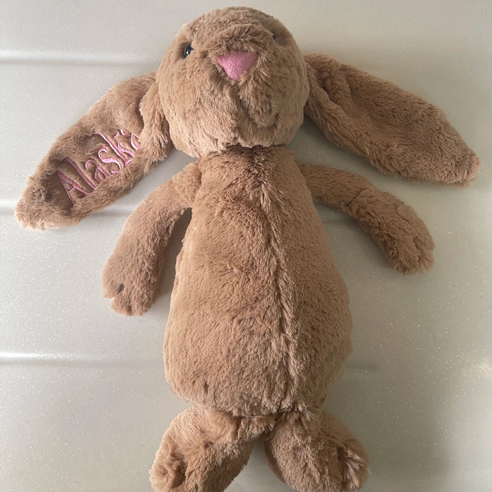 Gepersonaliseerde Aanpassing Van Verlegen Konijntje Schattig Knuffels, Roze Prachtige Konijnenborduurnaam, Kerstcadeaupop