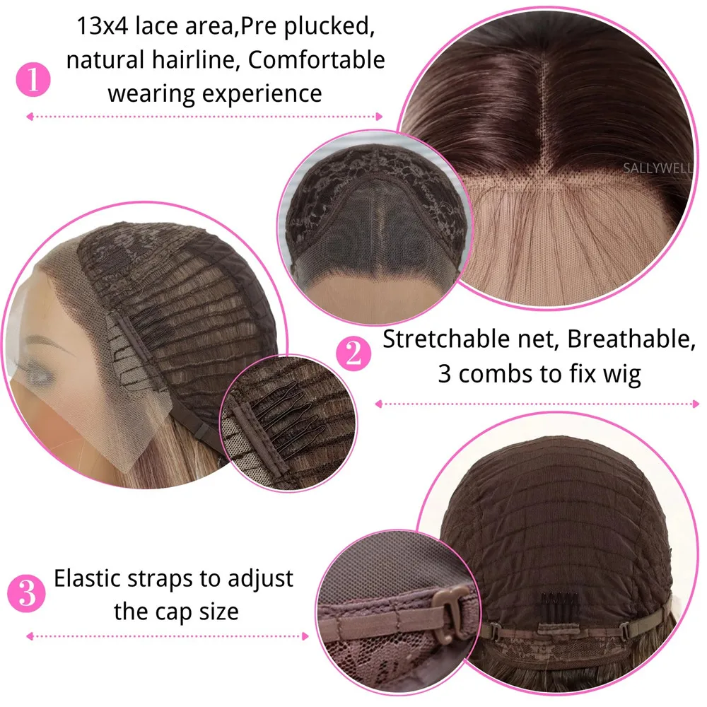 Peluca con malla Frontal 13x4, pelucas de encaje sintético marrón resaltado para mujeres, pelucas frontales de encaje recto prearrancadas de 24 pulgadas, Rubio para uso diario