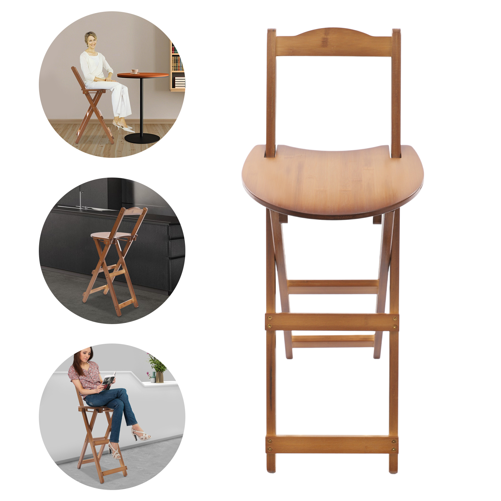 Barhocker, klappbarer Bambus-Küchenstuhl mit Rückenlehne, klappbarer Küchenstuhl, klappbarer Bambus-Barhocker