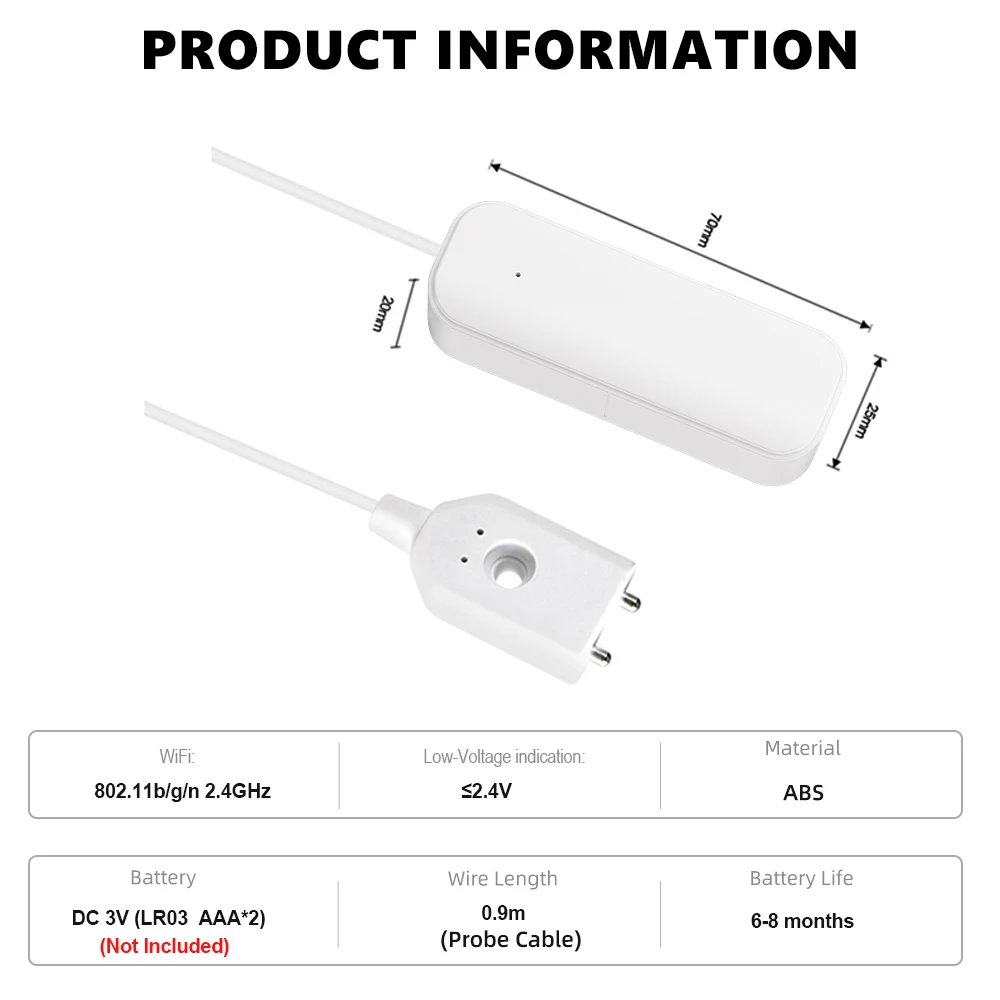 Capteur de niveau d'eau WiFi Tuya, alarme de fuite, détecteur de fuite d'inondation, vie à domicile intelligente, alarme de débordement d'eau, système de sécurité