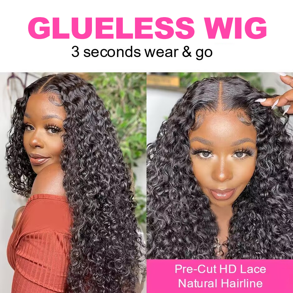 Perruque Lace Wig sans colle ondulée, cheveux naturels bouclés, pre-coupés, 180% pré-épilés, pour femmes