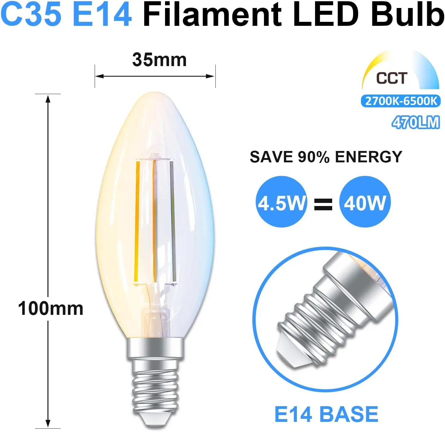 Ampoules à filament intelligentes Alexa, compatible avec Alexa, Google Home, commande vocale, commande à distance, WiFi 2.4GHz