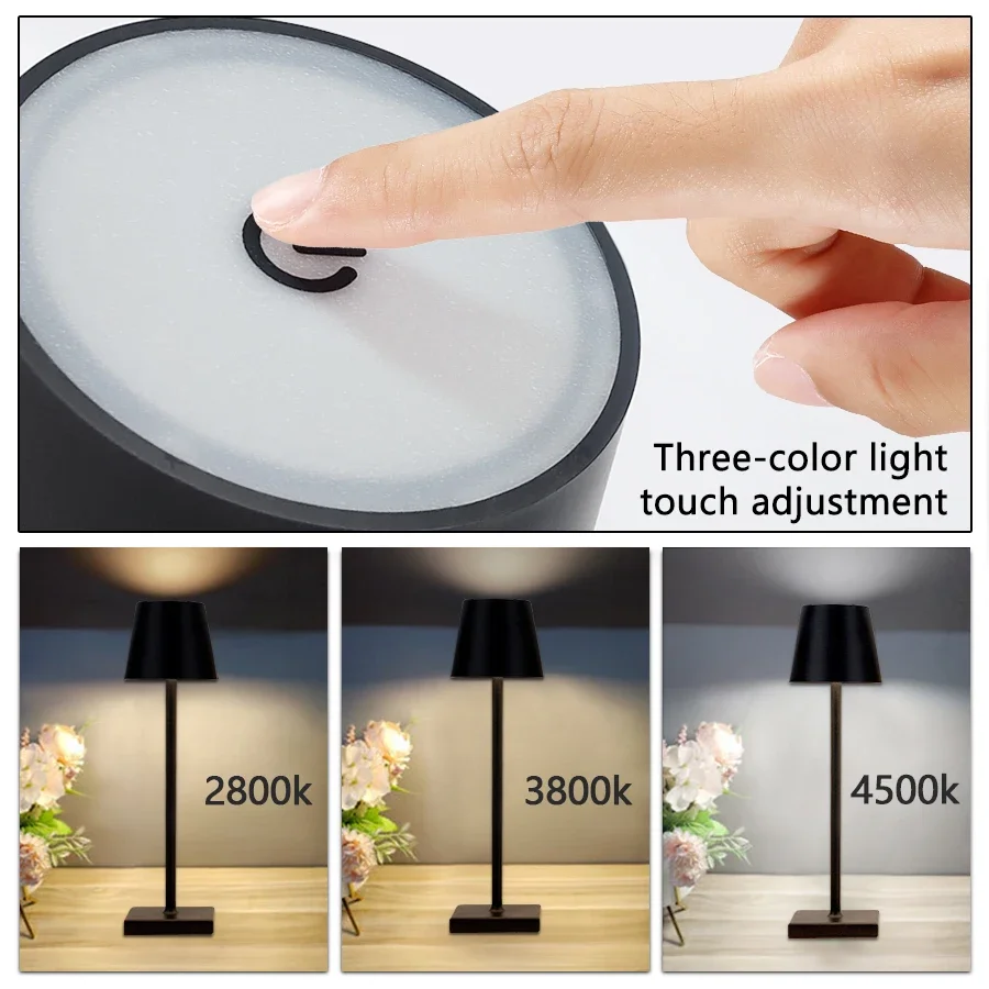 Lâmpada de mesa led sem fio recarregável regulável luz noturna usb luz humor para o quarto leitura escritório bar ao ar livre café ambiente