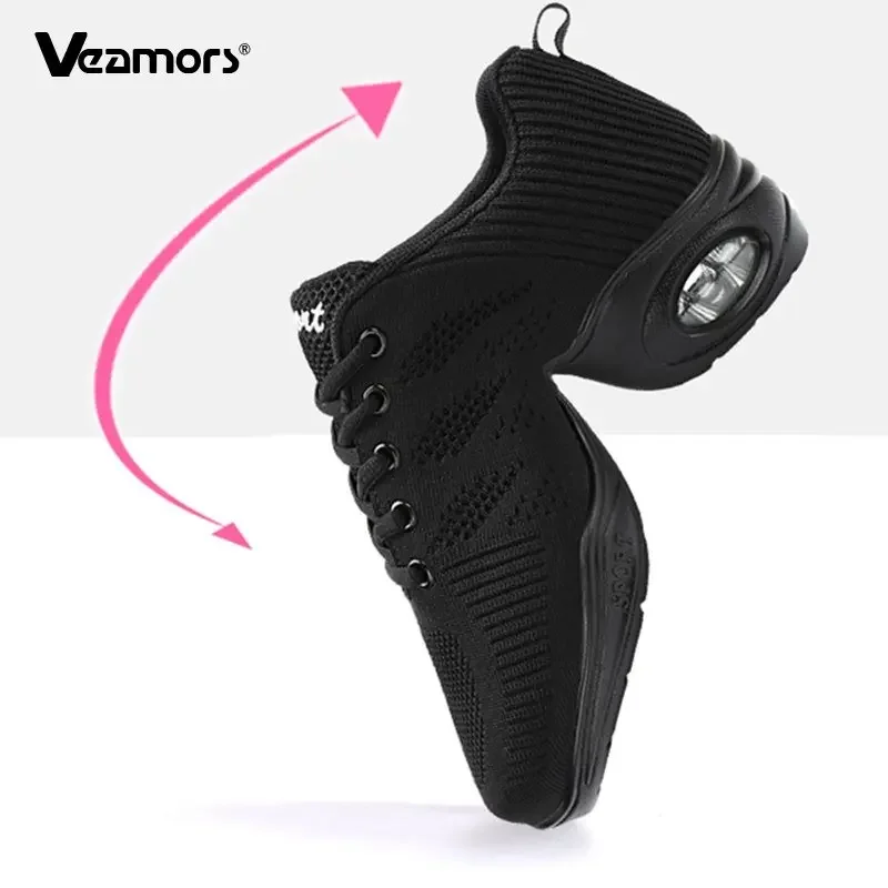Zapatillas de deporte con suela de PU blanda para mujer, zapatos de baile cómodos, de malla tejida transpirable, deportivas modernas de Jazz, novedad