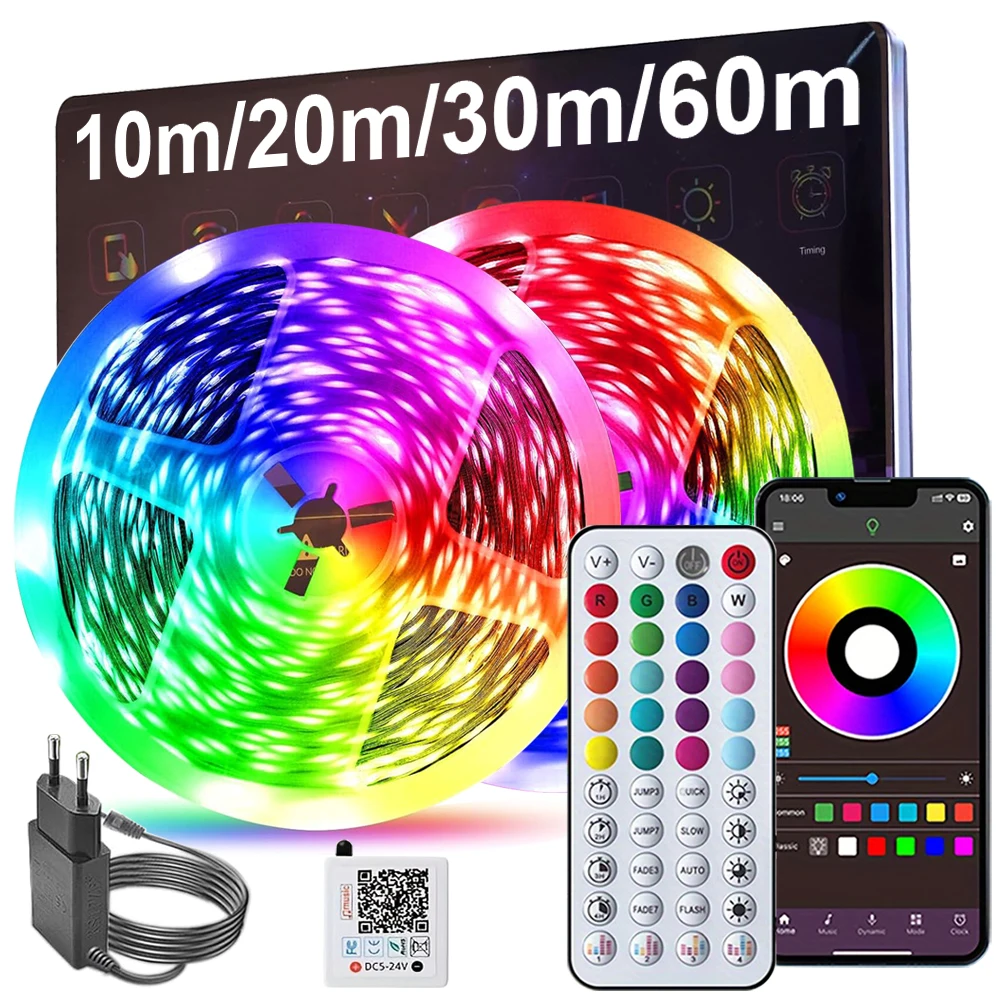 Taśma LED RGB Sterowana Aplikacją Synchronizacja Muzyki Oświetlenie Pokoju LED 10m 20m 30m 40m 60m Elastyczna Taśma LED do Dekoracji Domu Sypialni