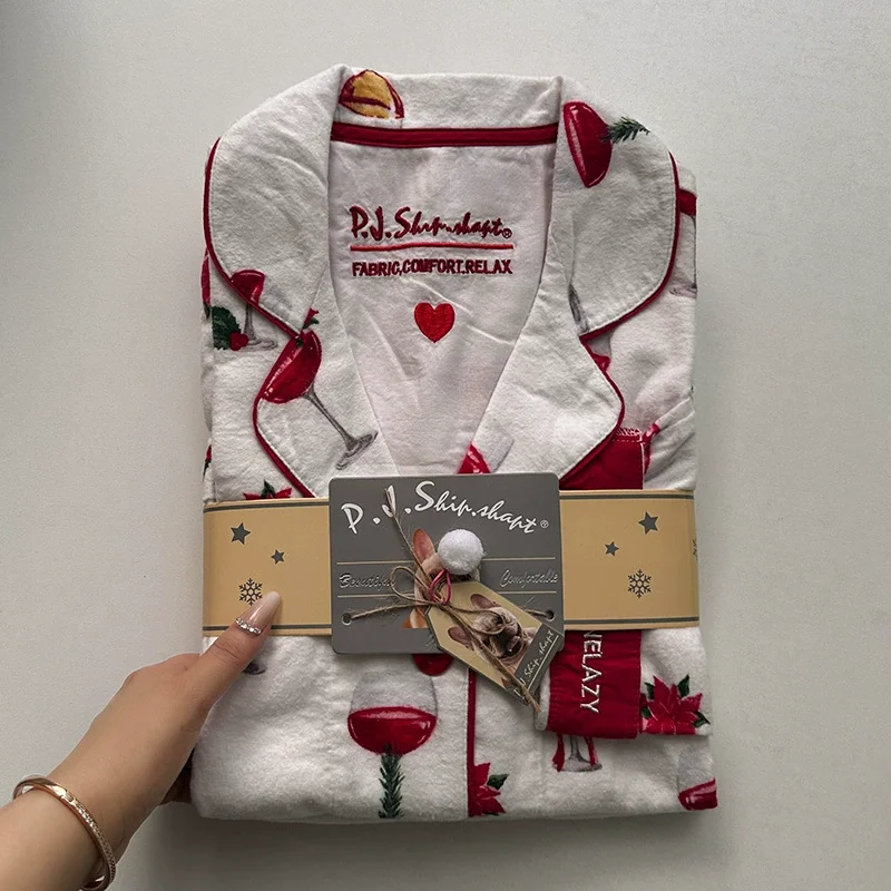 Outono inverno feminino pjs algodão chão lã pijamas quente grosso dos desenhos animados calças de manga longa pijamas senhoras homewear mês roupas