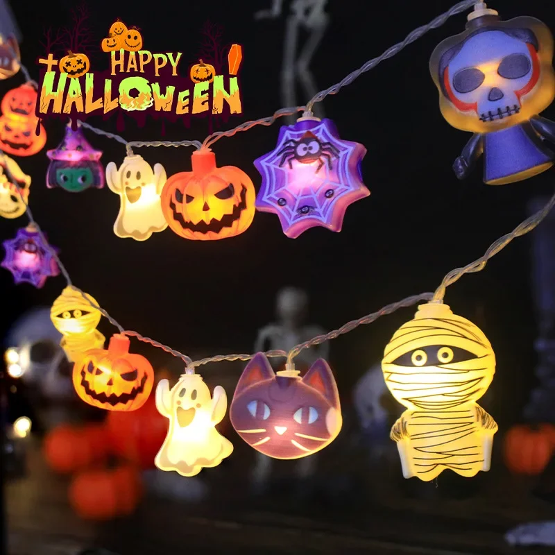 2025 Halloween Party LED Lichterketten Geist Kürbis Katze Spinnennetz Dekor Nachtlicht Halloween Indoor Outdoor Dekoration Requisiten