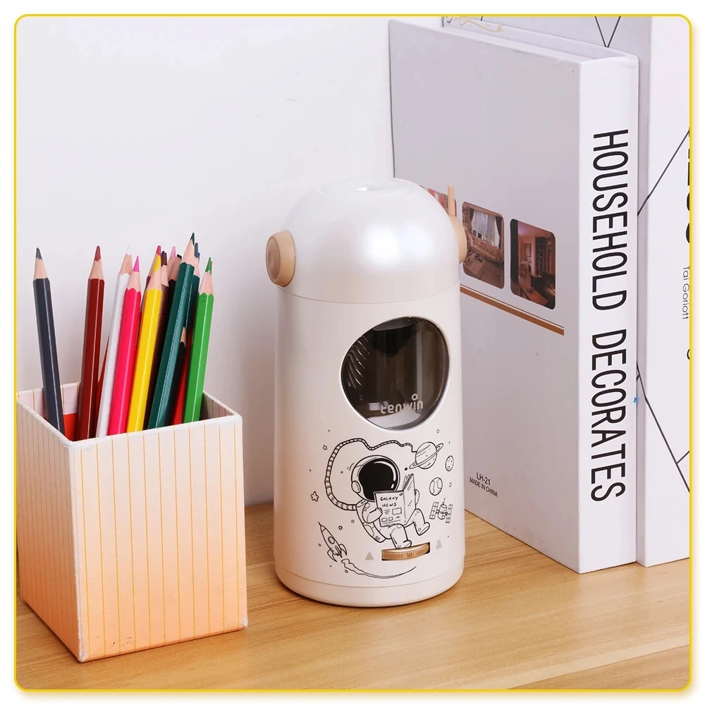 Sacapuntas automático de dibujos animados Tenwin, sacapuntas eléctrico de astronauta tipo C, lápices escolares, papelería bonita para estudiantes